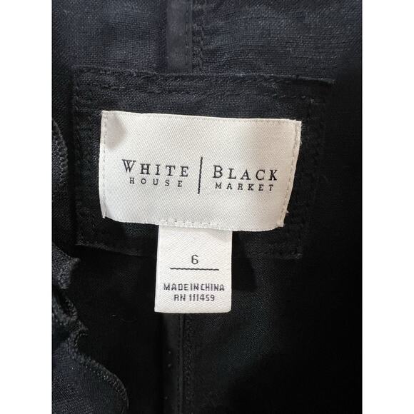 White House Black Market Women's Linen Blend Blouse Size S 6 Ruffle Dark Cottage - Picture 3 of 9